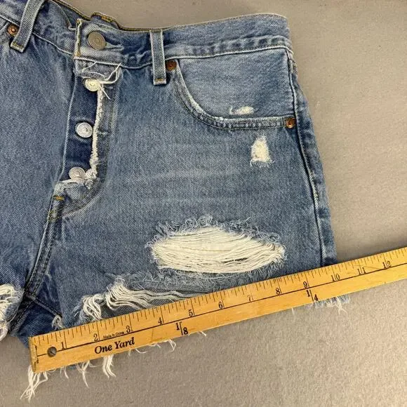 Levi's 501XX Big E Shorts Women's 29 (8) Light Blue Button Fly Cutoff 2" Inseam - Picture 13 of 13